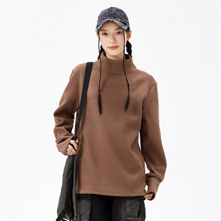 MY秋冬长袖T恤德绒百搭半高领打底衫男女生宽松休闲保暖纯色内搭