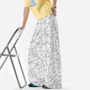 MY新款阔腿百搭宽松裤子男春夏季潮牌闪电纹裂缝休闲裤设计感卫裤