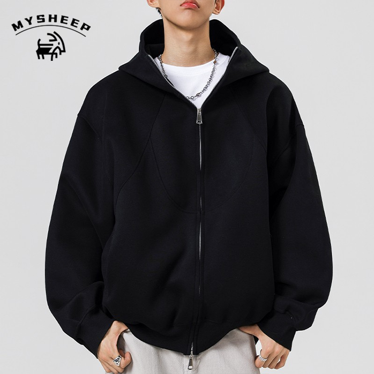 MY秋冬cleanfit重磅卫衣男款结构拼接设计感连帽开衫双拉链外套