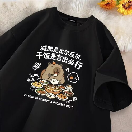 男士纯棉宽松干饭文字短袖T恤夏