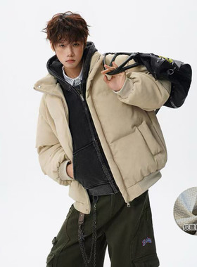 MY冬季帆布皮休闲棉服时尚百搭立体纹理感简约外套男立领加厚棉衣