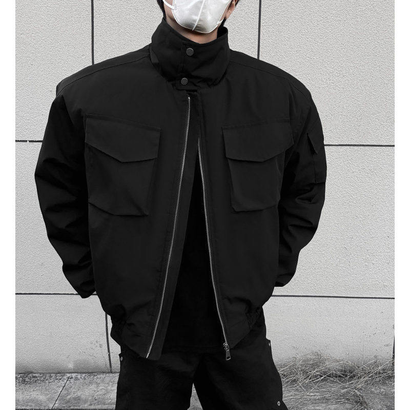 MY冬季新款美式宽松立领棉衣飞行员夹克棉服加厚保暖简约外套男装