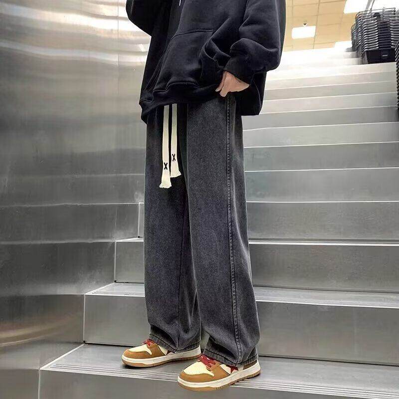 秋季美式复古宽松直筒牛仔裤男女