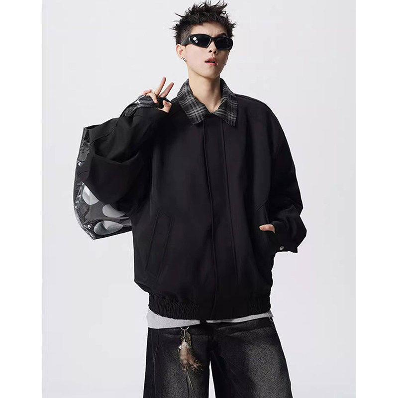 MY春季新款老钱风假两件衬衫翻领夹克男女士美式高街潮牌宽松外套