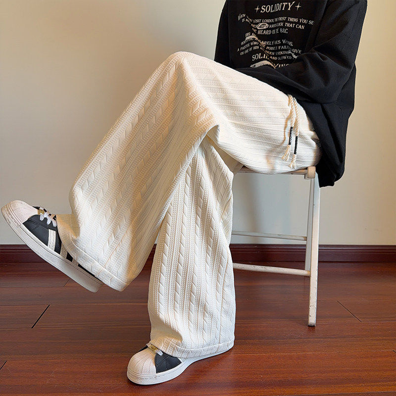 MY春季新款休闲宽松阔腿裤大码中腰纹理面料直筒裤男百搭麻花长裤,男装,休闲裤,淘宝优惠券,粉丝福利购,淘宝优惠卷