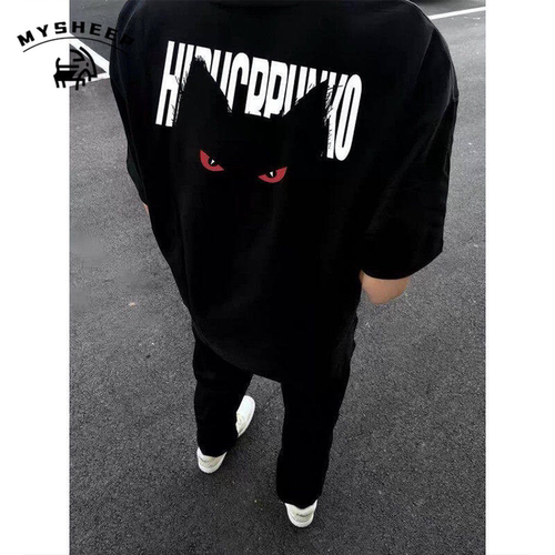 MY美式重磅纯棉260克恶魔眼街头潮牌印花痞帅圆领短袖上衣