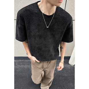 MY夏季新款设计感港风宽松圆领短袖T恤休闲套头简约男士大码上衣