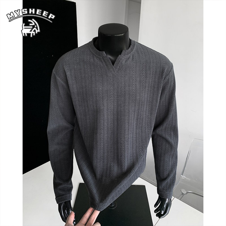 V领肌理感套头卫衣男长袖打底衫