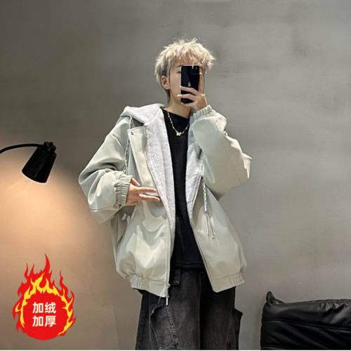 冬翻领加绒加厚棉衣保暖夹克外套