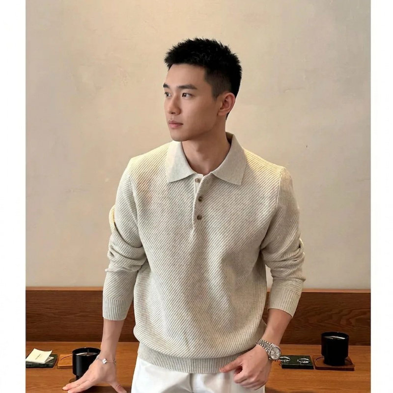秋季老钱风松弛感男士POLO毛衣男