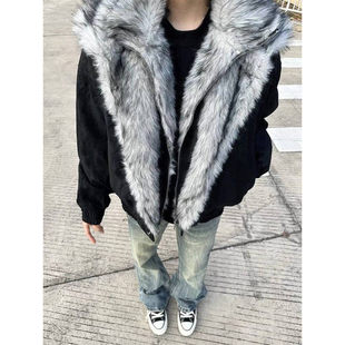 MY冬季极地狼王双层毛领座山雕棉衣男款加厚加绒假两件棉服厚外套