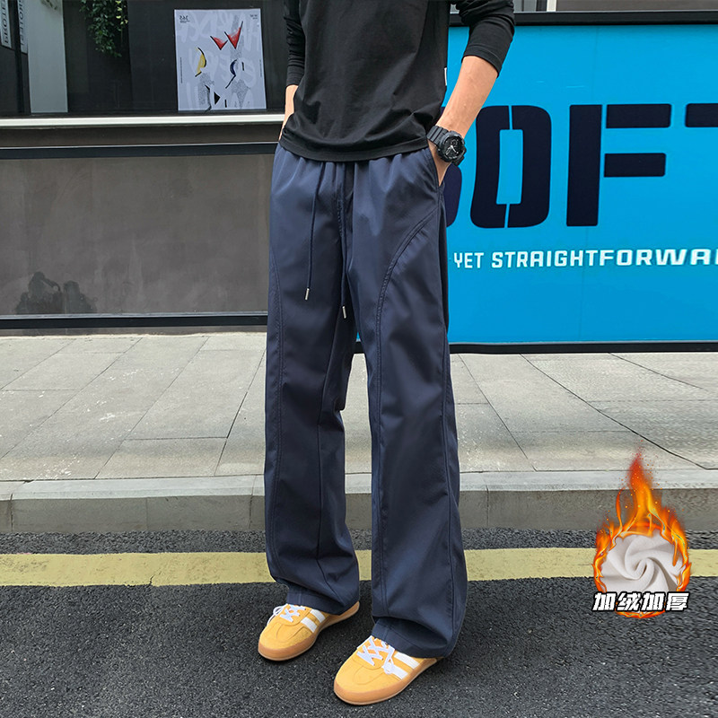 冬季机能斜切加绒微喇长裤运动裤