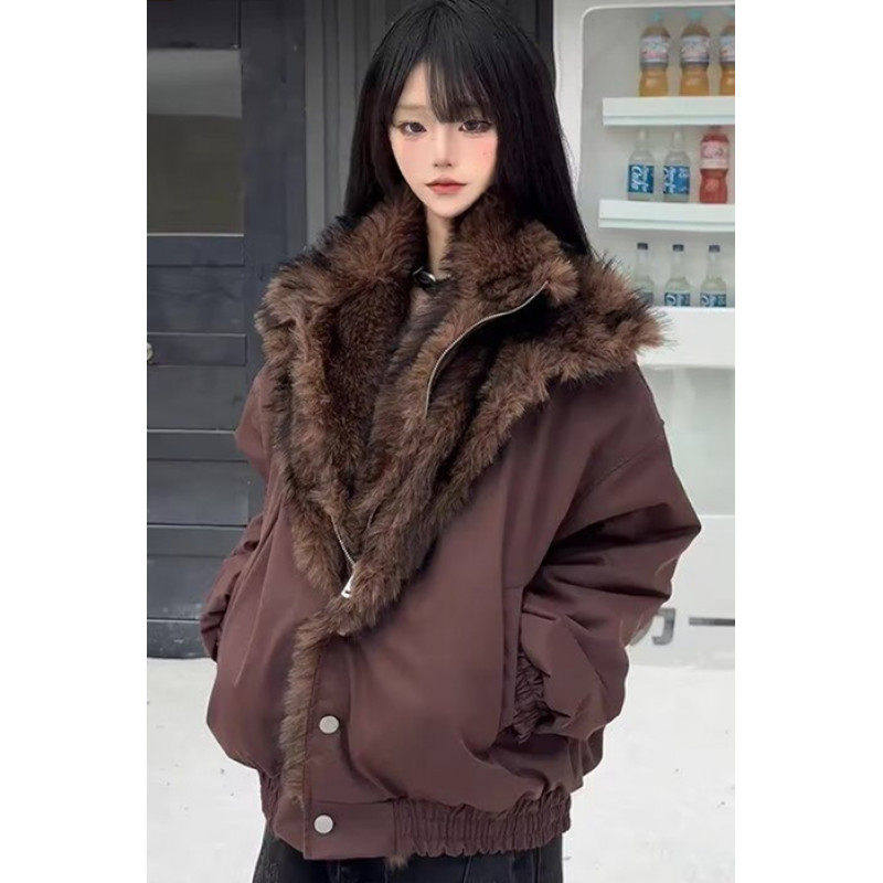 MY冬季双层假两件加绒加厚棉服设计感翻毛领座山雕夹克男女款棉衣