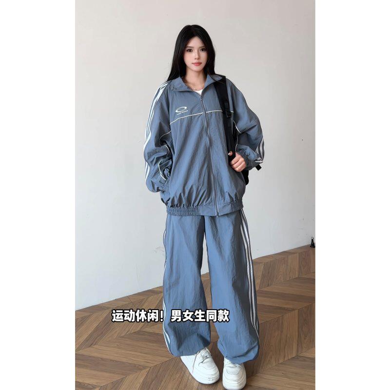 新秋季美式立领男女运动夹克套装