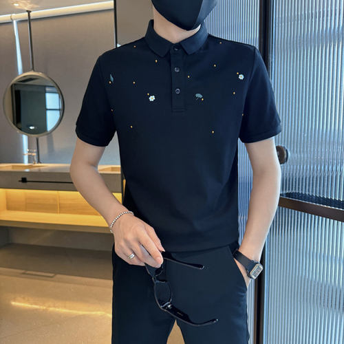 2026新男花卉刺绣短袖Polo衫上衣