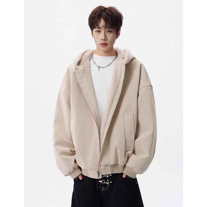 冬季座山雕毛领棉衣羊羔绒外套男