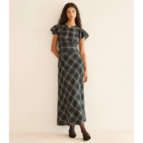 雪绿【色织】法式DO*N复古格纹收腰显瘦连体裙独特设计休闲长裙