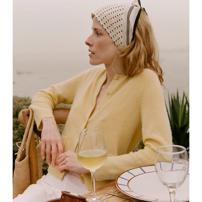 雪绿 DO*N羊绒衫奶黄色毛衣 2025新款女法式复古针织开衫