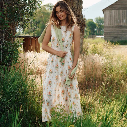 雪绿【莉莲】法式DO*N棉碎花连衣裙2026新款今年流行的收腰长裙子