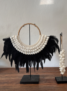 黑曜手工羽毛贝壳装饰摆件