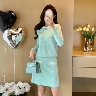 时尚休闲套装女小个子穿搭气质毛衣半身短裙针织两件套装裙小香风