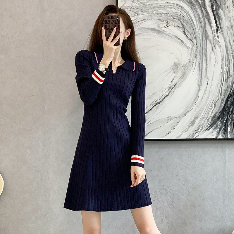 小香风修身显瘦a字连衣裙2022秋季新款女装气质长袖针织打底裙子