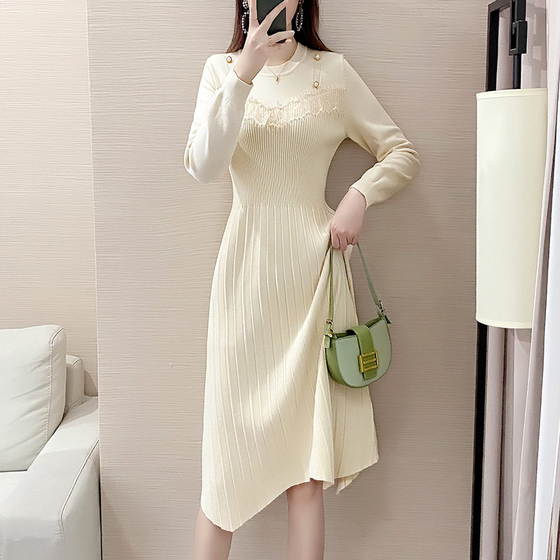 2022今年流行的连衣裙长裙纯色过膝秋装新款针织衫毛衣裙女