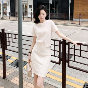 跨境爆款时尚休闲套装2026夏季洋气慵懒风显瘦冰丝针织两件套装裙