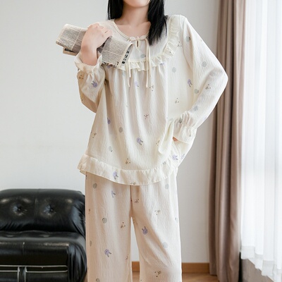 睡衣女春秋长袖长裤2025新款薄款云朵棉家居服套装可外穿夏天