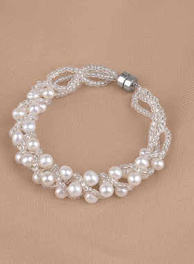 丹姐饰品天然淡水珍珠手链法式优雅麻花磁贴吸扣时尚手饰女SL020