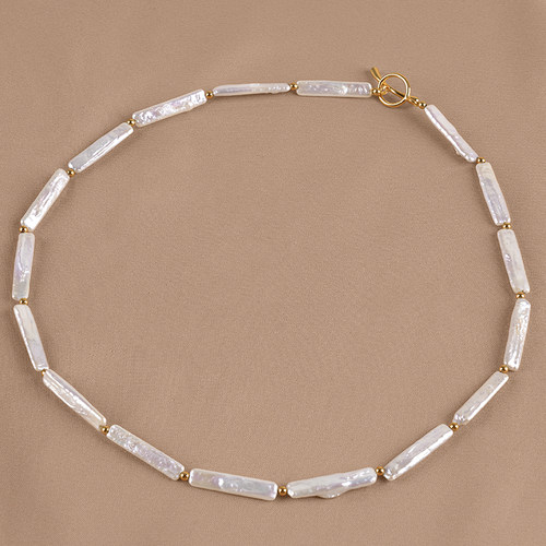 丹姐天然淡水珍珠项链银条巴洛克