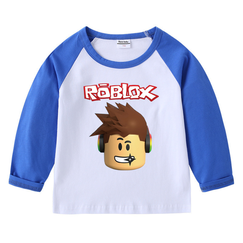 2025春秋季Roblox儿童棉质插肩T恤圆领长袖上衣打底衫男童宝宝T恤