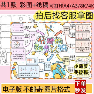 分数的初步认识思维导图手抄报电子模板三年级上册数学小报