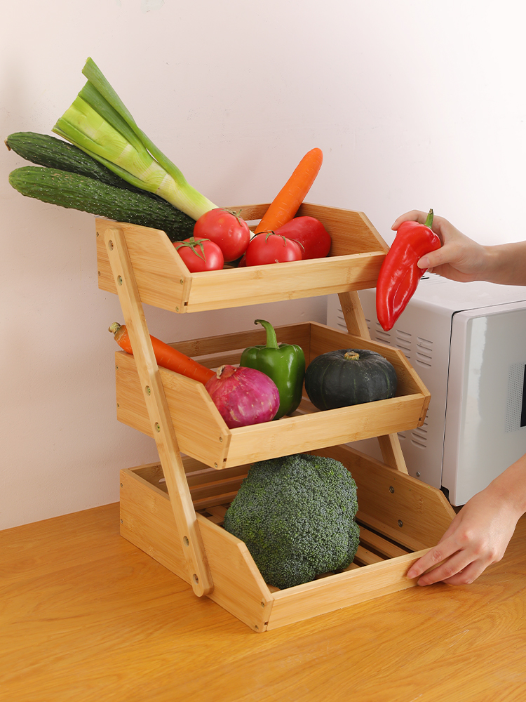多功能厨房置物架多层桌面零食收纳竹面包篮水果篮水果蔬菜储物架