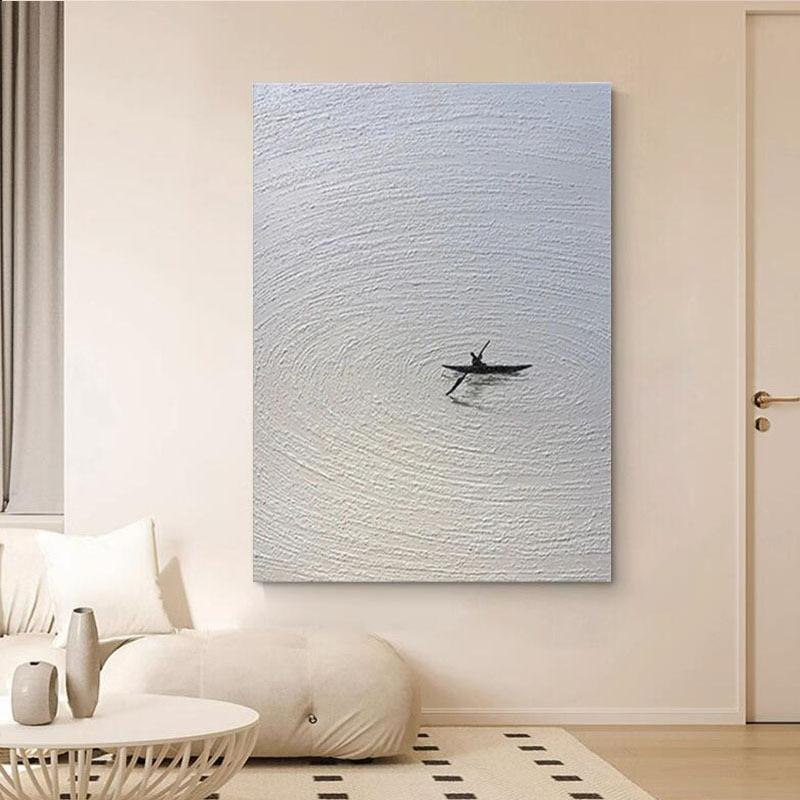 纯手工油画白色极简客厅装饰画现代ins风立体画卧室床头别墅挂画图片