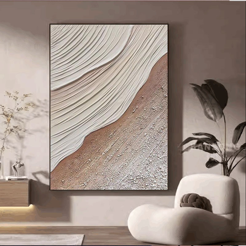 纯手绘油画抽象砂岩立体客厅玄关装饰画奶油风极简卧室石英砂图片