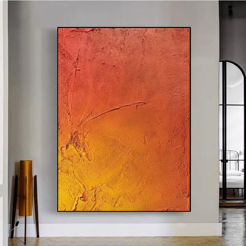 手绘油画橘色客厅装饰画抽象立体厚肌理玄关走廊过道壁画橙色图片