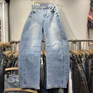 高腰阔腿休闲裤 欧洲站百搭剪裁线设计款 新款 女2025春季 弯刀牛仔裤