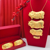 爱心双囍龙凤手镯沙金新娘猪牌婚庆婚礼项链仿真金 结婚假三金套装