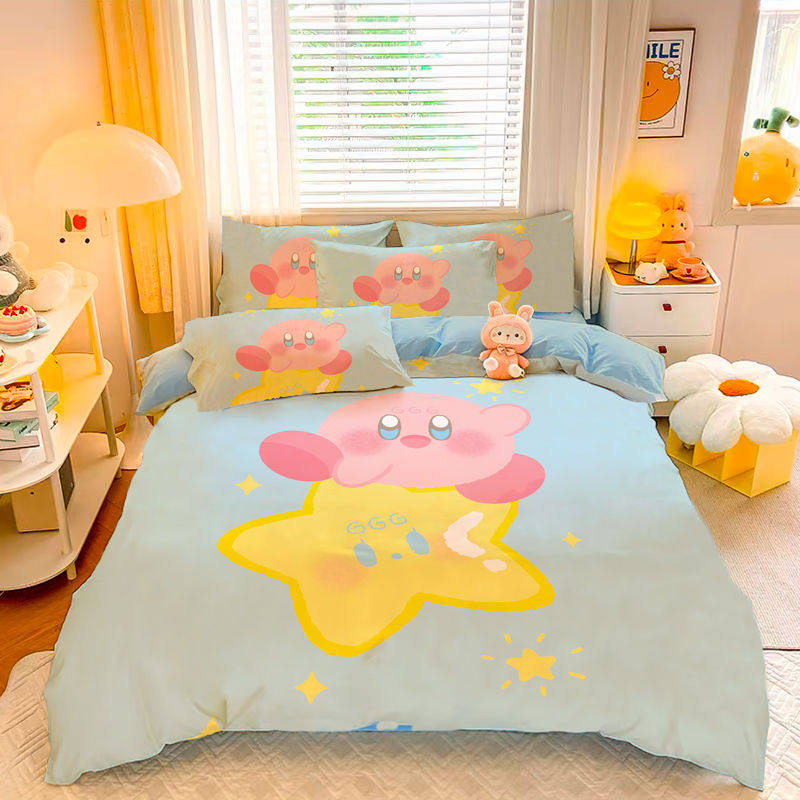 星之卡比四件套女孩卡通床单被套床上用品儿童学生单人三件套可爱