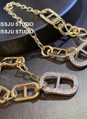 欧美夸张嘻哈时髦朋克闪钻粗链条