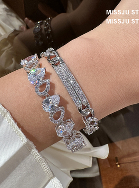 琚小姐锁链链条镶钻手链女