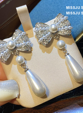 琚小姐蝴蝶结米珠耳环珍珠耳饰