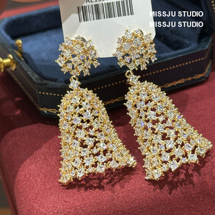 法式复古奢华灯笼铃铛形耳环镶钻女重工宫廷晚会晚宴年会演出耳饰