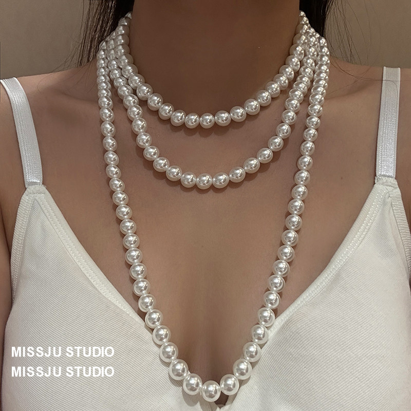法式高级感多层珍珠项链叠戴新娘婚纱照首饰主礼服配饰气质名媛