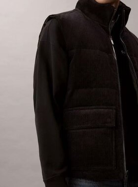 国现在途CK 25秋冬男士双面穿灯芯绒刺绣科技棉马甲
