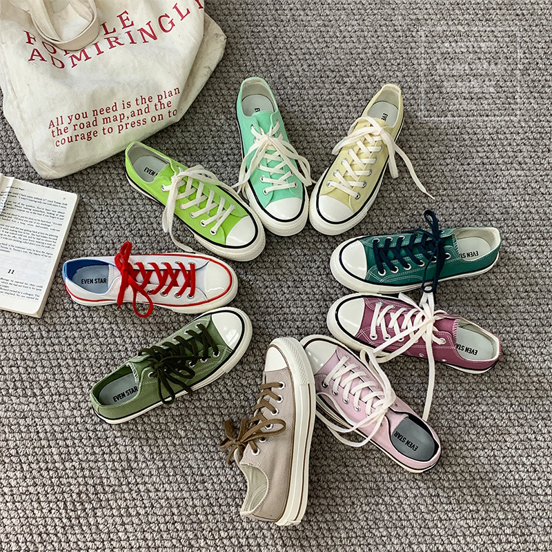 韩国evenstar板鞋百搭经典糖果色低帮矮帮帆布鞋男女情侣鞋复古潮