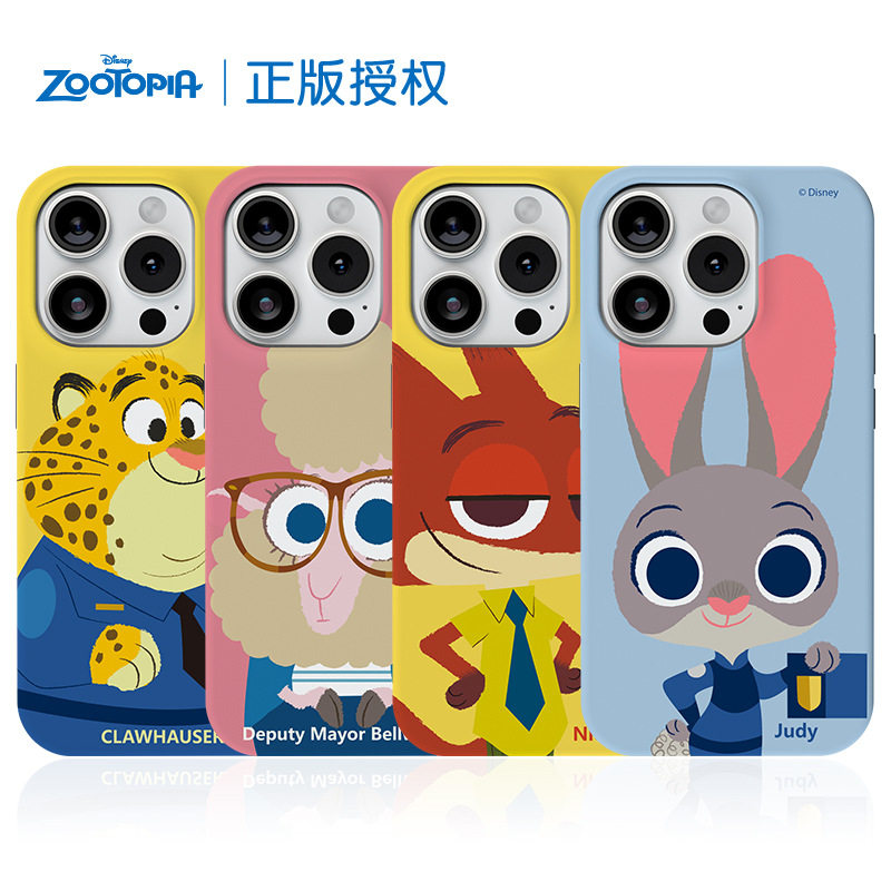 迪士尼疯狂动物城适用苹果15pro max手机壳双层防摔硬壳iPhone14朱迪尼克情侣13可爱保护套全包新款16pro