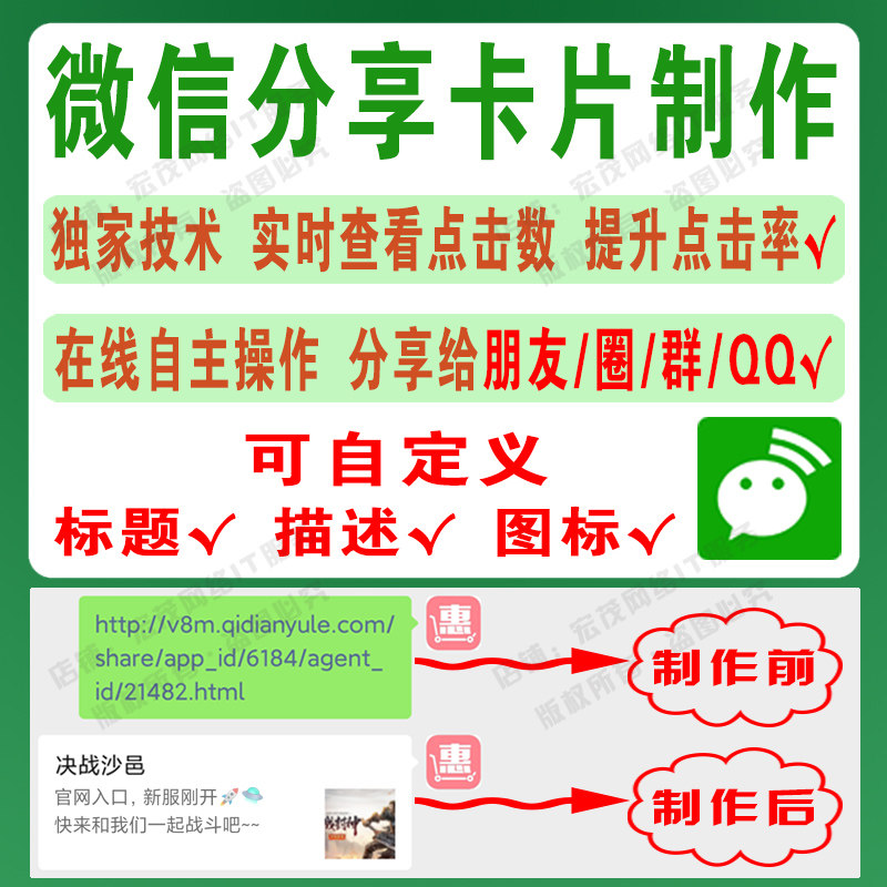 微信QQ分享链接卡片制作自定义分享标题描述图标10条可试用