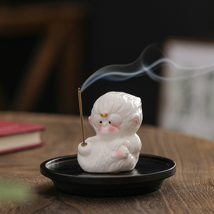 线香香插香座香炉托盘家用室内熏香香薰炉点香底座陶瓷猴茶道摆件